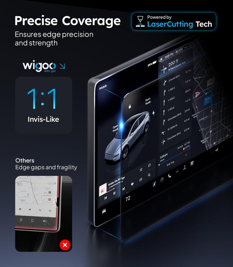 Wigoo Tesla Model Y & Model 3 Screen Protector Matte [No More Glare & Fingerprint] Model Y(2020~2025)/Model 3(2017~2023) Accessories, Tempered Glass Protector with Alignment Kit - Image 4